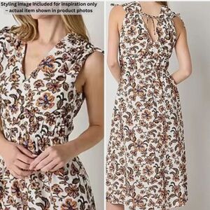 NWT Boho Peasant Floral Midi Dress Deep V neck A Line Smocked Bodice Pockets Sm